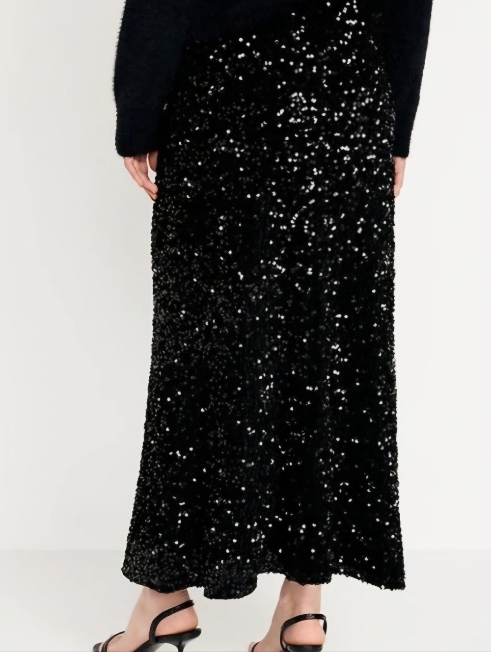 NWT. Black Sequin A Line Maxi Skirt . Size M - Picture 7 of 8